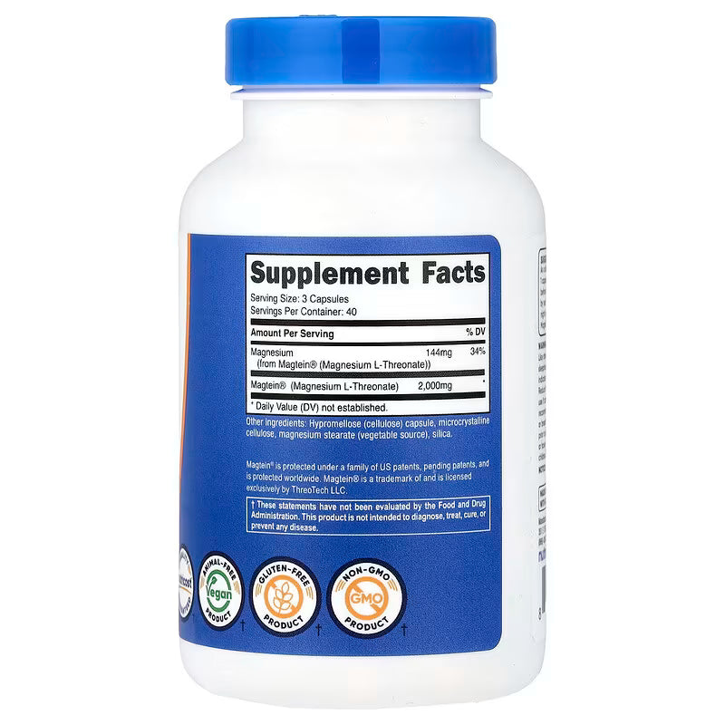 Nutricost Magtein Magnesio L-Treonato 2000mg - 120 Cápsulas