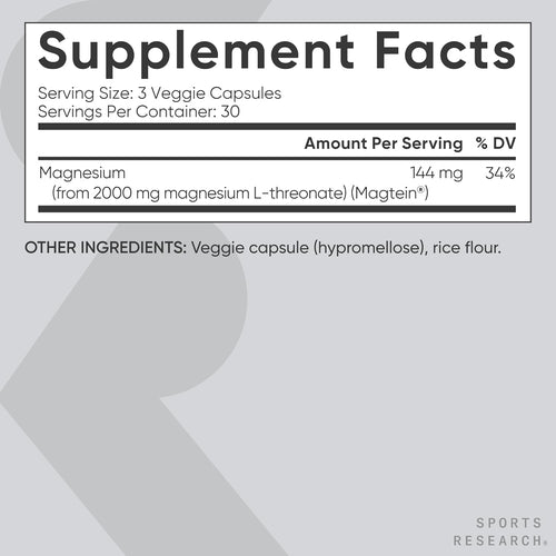 Sports Research Magnesio L-Treonato 2000mg - 135 Cápsulas Vegetales