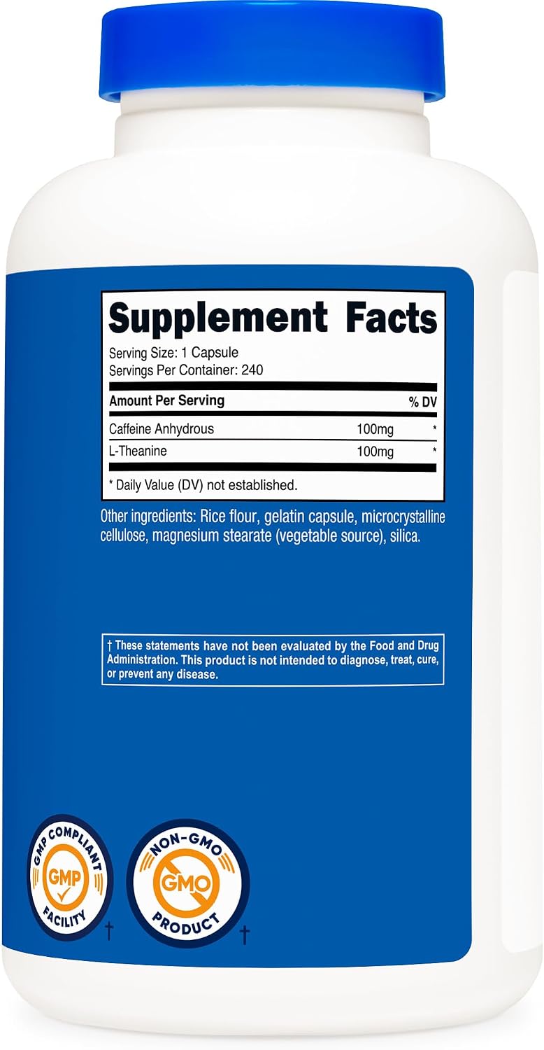 Nutricost Cafeína + L-Teanina 100mg/100mg - 240 Cápsulas