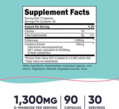 Nutricost D-Manosa + Extracto de Arándano 1300mg - 90 Cápsulas