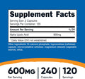 Nutricost Ácido Alfa Lipoico 600mg - 240 Cápsulas