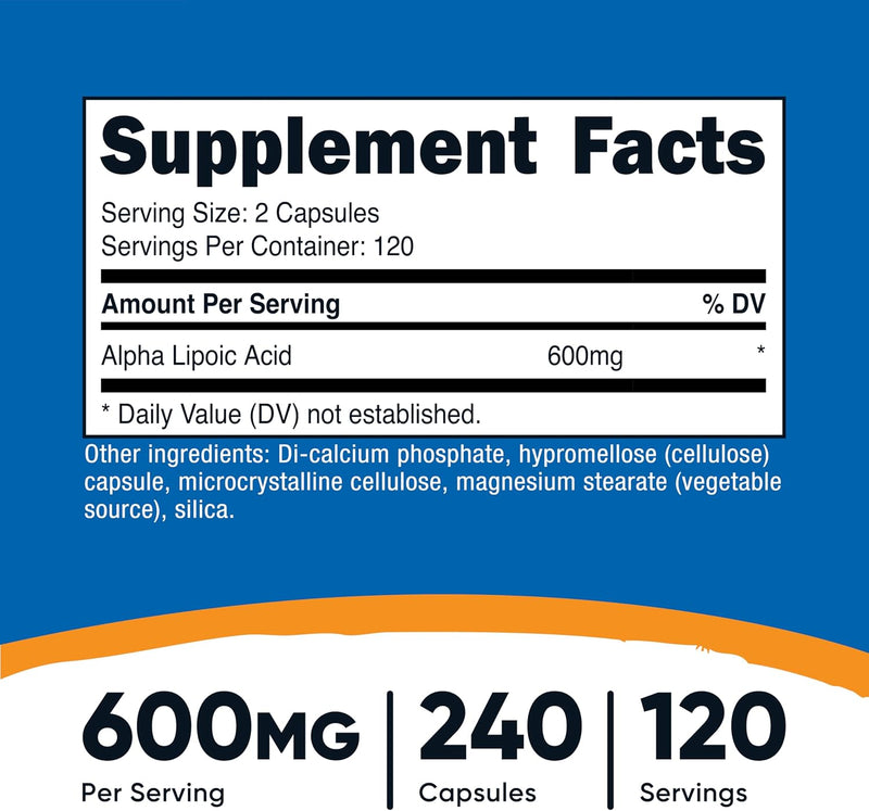 Nutricost Ácido Alfa Lipoico 600mg - 240 Cápsulas