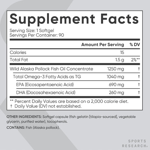 Sports Research Omega-3 Triple Strength 1250mg - 90 Cápsulas