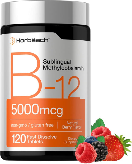 Horbaach Vitamina B12 Metilcobalamina 5000mcg Sublingual - 120 Tabletas (4 meses)