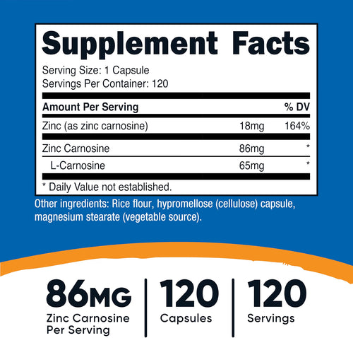 Nutricost Zinc Carnosina 86mg - 120 Cápsulas