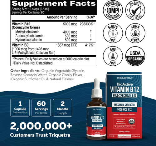 Triquetra Vitamina B12 5000mcg Sublingual - 3 Formas Activas (60 servicios)