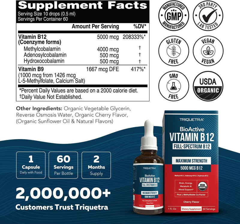 Triquetra Vitamina B12 5000mcg Sublingual - 3 Formas Activas (60 servicios)