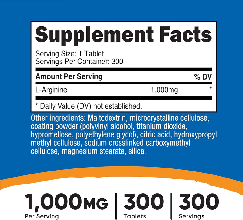 Nutricost L-Arginina 1000mg - 300 Tabletas