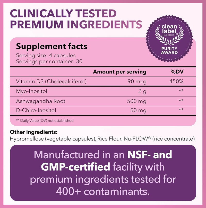 Intimate Rose Myo & D-Chiro Inositol + Vitamina D y Ashwagandha - 120 Cápsulas