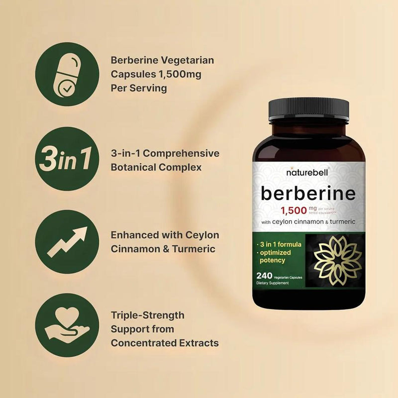 NaturBell Berberina + Canela de Ceylán y Cúrcuma 1500mg - 240 Cápsulas