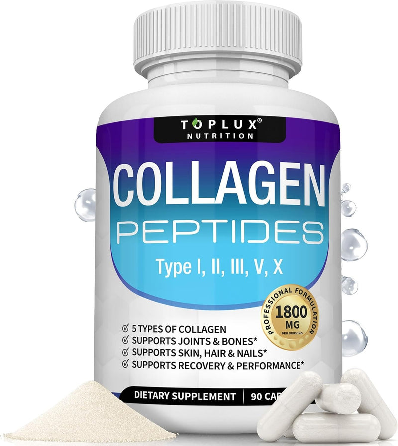 Toplux Collagen Peptides 5 Tipos 1800mg - 90 Cápsulas